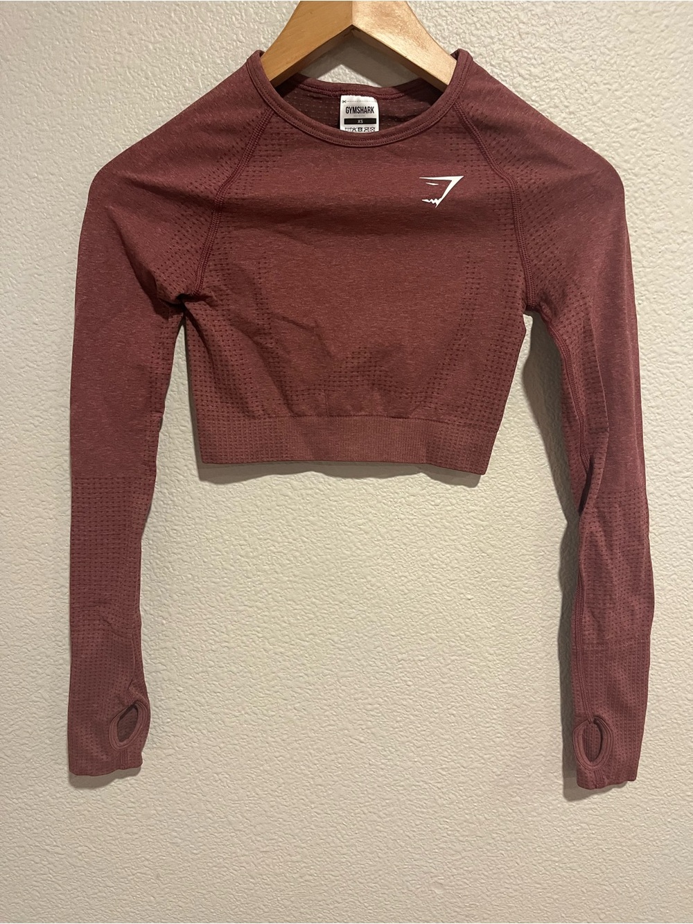Gymshark Vital Crop Top Thumb Hole Baked Maroon Marl Size XS